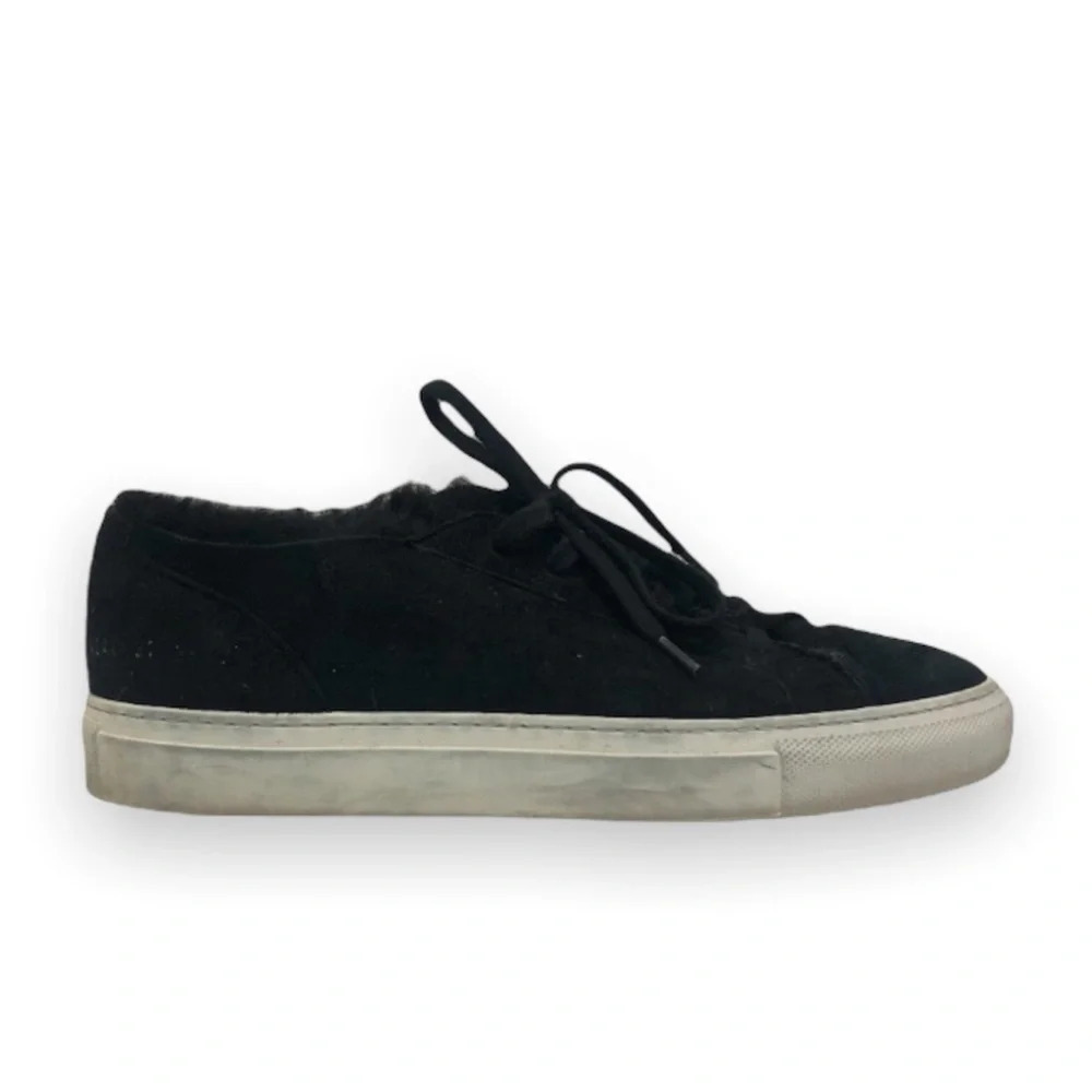 Woman by Common Projects Sherpa Suede Fuzzy Black Low Lace Up Designer Sneakers